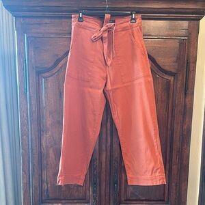 High-Rise Tie-Waist Pants in Rust Orange